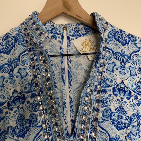 NicoBlue Shalimar Long Tunic Dress with Sapphire Jewel Embellishment Women New - Picture 14 of 16